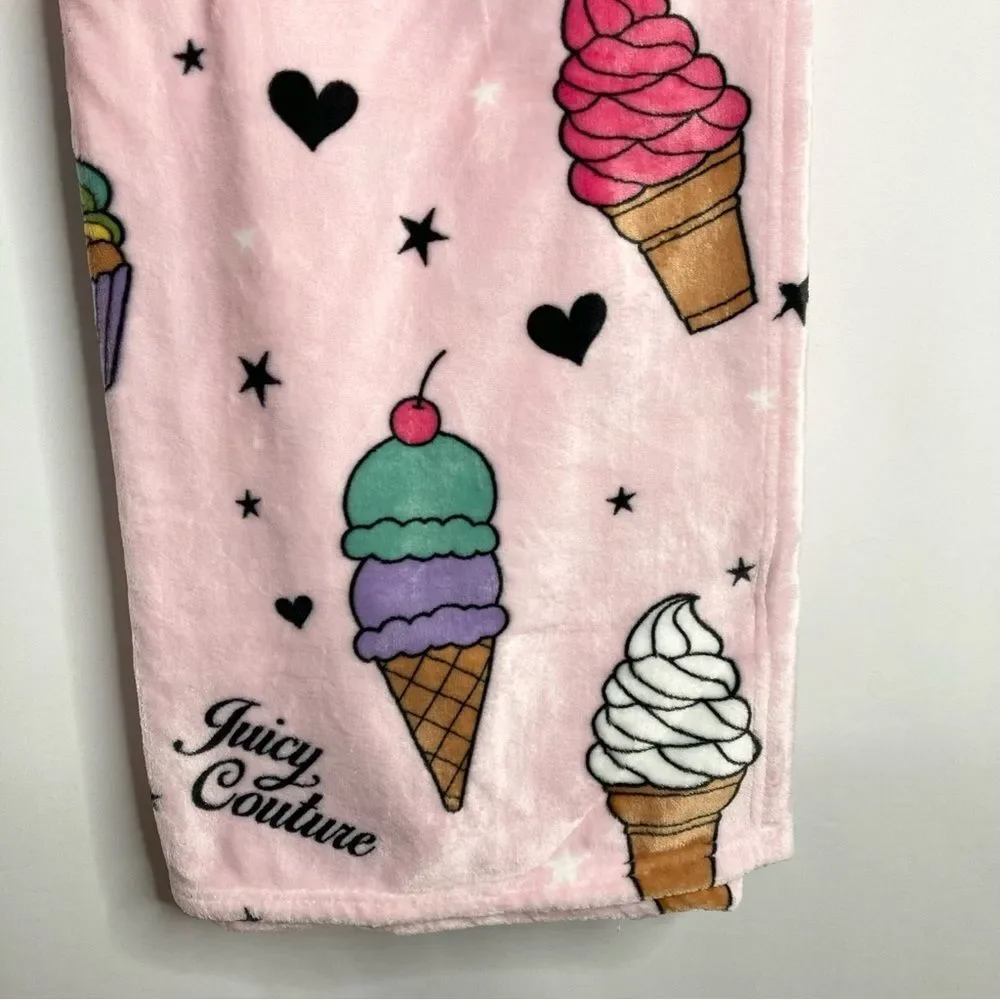 Juicy Couture Blanket Pink Sweets Ice Cream Plush Throw 50” x 70” NWT Soft
